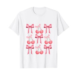Pink Cherry Bows Coquette For Women Girls Coquette Bow Cute T-Shirt