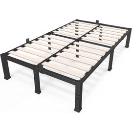 ROIL 18 inch Full Size Bed Frames with Wood Slats - 3500lbs Heavy Duty No Box Spring Needed Platform, Mattress Stoppers Double Metal Noise Free Bedframe with Headboard Hole