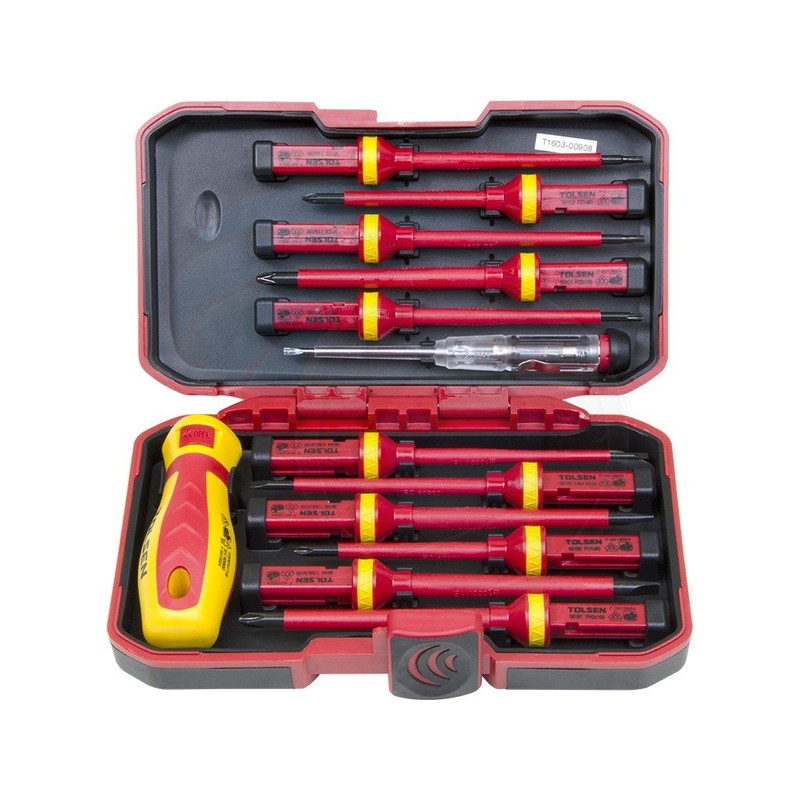 Tolsen 13pcs VDE Insulated Screwdriver Set Interchangeable in Case Magnetic