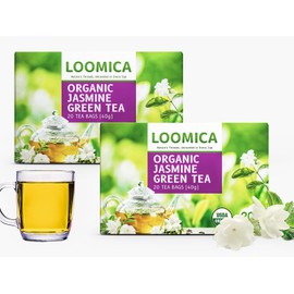 LOOMICA Organic Jasmine Green Tea Bags, USDA Certified, Organic Green Tea with Jasmine Flowers, Refreshing & Aromatic, Floral Infusion for Relaxation, No Sugar Added, 20 Counts, (Pack of 2)