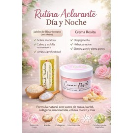 Kit Crema Rosita de Obregón y Jabón Natural Bicarbonato Arroz 100gr Protección Solar 15 con Rosas Colágeno Células Madre + Aclarante