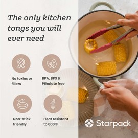 Starpack 'Get a Grip' Silicone Kitchen Tongs for Cooking 9 Inch - BBQ Tongs for Grill Heat Resistant to 600°F - Stainless Steel Tongs with Non Stick Silicone Tips - Silicone Tongs for Serving Food
