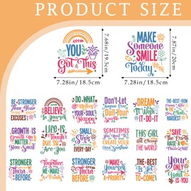 Dazoratix Motivational Iron on Transfers - 20 Sheets Inspirational DTF Ready to Press Heat Patches Vinyl Designs Mental Health Positive Stickers Decals for Women T Shirts Clothing Hat DIY Crafts Decor