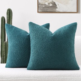 FUTEI Pack of 2 Teal Green Boucle Accent Decorative Throw Pillow Covers,20x20 Inch Soft Solid Textured Cushion Case,Home Decor for Couch Bed Living Room