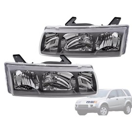 2002-2003-2004 Saturn Vue Headlight Headlamp Halogen Composite (With Black Bezel) Front Head Lamp Light Pair Set Left Driver AND Right Passenger Side (02 03 04)