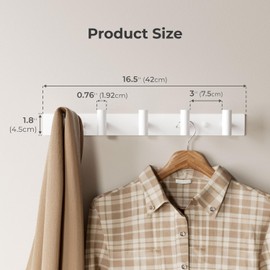 GWAAZXGZ White Wall Mounted Coat Rack – 5 T-Shaped Pegs for Hats, Bags & Towels, Heavy-Duty Metal Rail for Entryway, Bathroom, Closet, Bedroom (1 Pack)