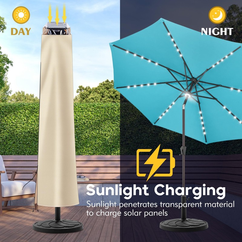 UHousDeco Solar Patio Umbrella Cover - LED Lighted Outdoor Table