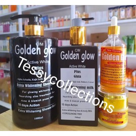 easy glow Golden Glow ACTIVE WHITE + GLUTA Body Milk 500ml Lotion Intensive 4 In 1 Set