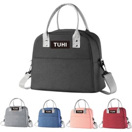 TUHI Products Lunch Bag for Women/Men,Waterproof Reusable Portable Lunch Tote. (Black)
