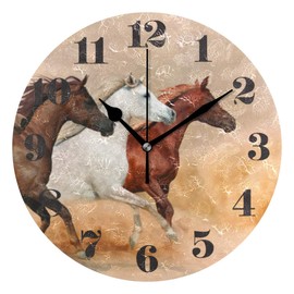 Mnsruu Wall Clock Silent Non Ticking, Round Running Horses Art clock for Home Bedroom Office Easy to Read