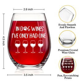 Vgrti In Dog Wines I've Only Had One Stemless Wine Glass, Funny Dog Lover Gifts for Women Men Wine Lovers Veterinarian Pet Mom Dad, Mother's Day Father's Day Birthday Gifts for Pet Mom Dad Wife Sister