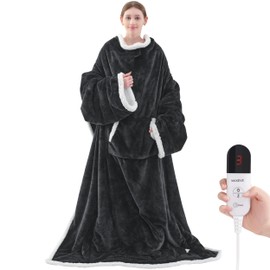 Heated Blanket Wearable Electric Blanket with Foot Pocket and Sleeves, Heating Throw Blanket, Electric Snuggle Blankets, 6 Heating Levels Setting & 4 Hours Auto Shut Off, Machine Washable (Long, Grey)