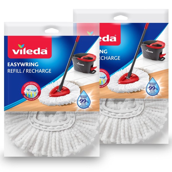 Vileda EasyWring Mop Head Refill (Pack of 2) | Machine Washable & Reusable Mop Refills | Spin Mop Replacement Head | Safe and Effective on All Floor Types | Use for Mopping or Dusting