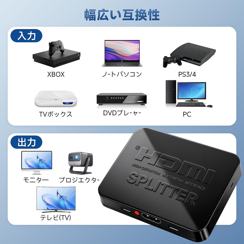 HDMI Splitter, 1 Input, 2 Outputs, Stable Version, Vibrant Color,
