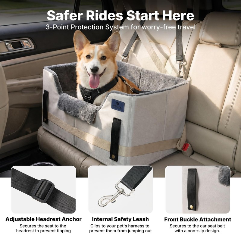 Veehoo Dog Car Seat for Small Medium Dogs Back Seat