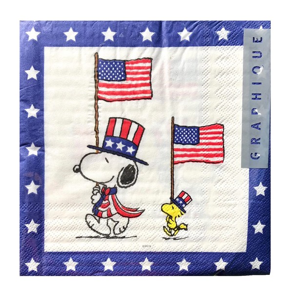 Graphique Peanuts Snoopy Woodstock Americana Paper Luncheon Napkins,(NKL40027), 40 ct
