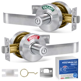 Polar Tangro 2 Pack Privacy Indicator Door Lock, ANSI Grade 2 Commercial Occupied Sign Lever with Vacant in-Use Sign, Brushed Nickel Stainless Steel Privacy Handle for Restrooms, Offices & Clinics
