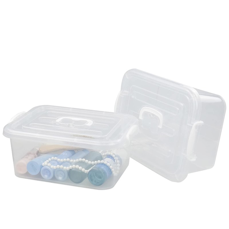 Asking Plastic Latching Storage Box with Handle, Lidded Clear Bin,