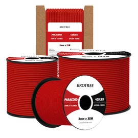 Brotree 3mm Paracord 425 100% Nylon 50M Rope 3 Strands Type II Parachute Cord for Outdoor, Craft, DIY - 192kg Breaking Load (Red)