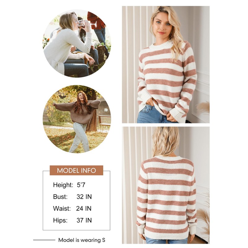 Dokotoo Sweaters for Women Trendy Crew Neck Striped Color Block