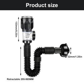 Sink Drain Fitting with Overflow Drain Pipe Sink Pop-Up Drain Valve Drain Plug Siphon Sink Flexible Siphon Black PVC Waste Water Pipe for Kitchen Sinks Bathroom