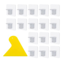 16 Pieces Punch Free Shelf Brackets with 1 Plastic Scraper Laminate Mounting Support Transparent Thickened Support Sticky Hook for Cabinets, Wardrobes and Bookshelves