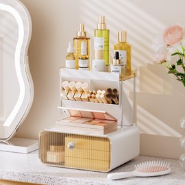 TidyStash Makeup Organizer Countertop, 45° Bathroom Organizers and Storage, Elegantly Designed, Ideal As Vanity Organizer, Makeup Brush Organizer, Bathroom Counter Organizer, Perfume Organizer, Amber