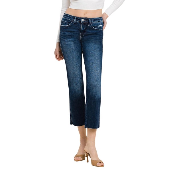 Flying Monkey Women's Mid-Rise Cropped Straight Leg Jeans in Meticulously