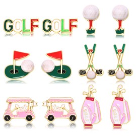PHALIN 6/9 Pairs Golf Earrings for Women Golf Ball Bag Cart Dangle Earrings Enamel Golf Tee Club Stud Earrings Putting Green Earrings Sport Game Day Earrings Golf Jewelry Accessories Outfits Gifts,