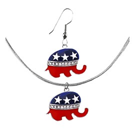 Trump, Republican Party Jewelry Set Silvertone Genuine Austrian Cut Crystal On Fishhooks.Made With Posts Upon Request,No Charge. Beautiful Adjustable Snake Chain Matching Austrian Cut Crystal Necklace