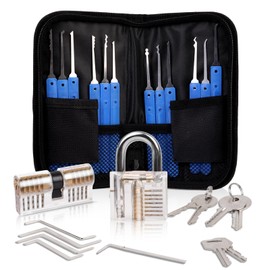 Lock Picking Set, 25-teiliges Dietrich-Set mit 2 transparenten Trainingsschlössern und Handbuch und Reißverschlusstasche für Lockpicking, tragbares Lockpicking-Werkzeug-Set (Blau)