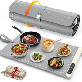 FYY Upgrated Food Warming Mat with 6 Temperature Levels & 6-Hour Timer, Full Surface Heating Mat, Roll Up Food Warmer for Holiday Parties & Buffets - Color: Gray