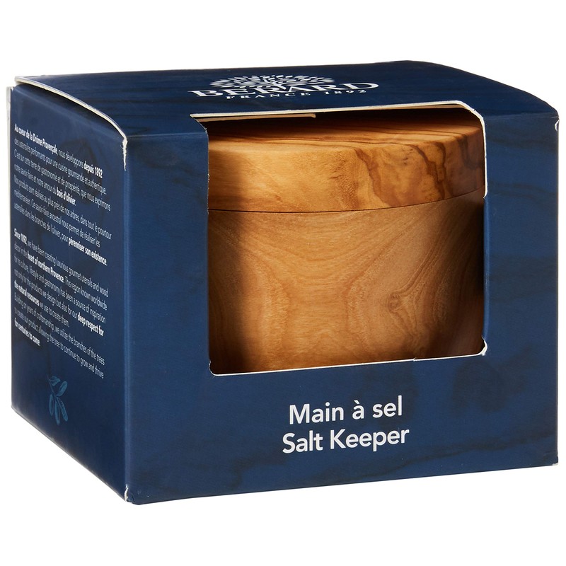 Berard Olive Wood Salt Container, Diameter 11 cm, with Gift