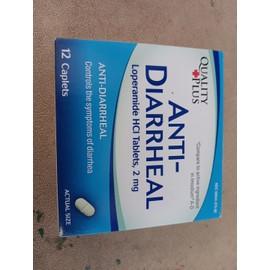 Quality Plus 12 Caplets Anti-Diarrheal HCI Tablets USP, 2 mg. Anti-Diarrheal NIB