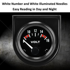 ETOPARS Car Voltage Display 2 Inch 52 mm Car Voltage Meter Motor Voltmeter Pointer Display Voltage Vehicle White Light Indicator Instrument