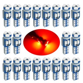 BOODLED 20x Super Bright 3020 SMD T5 Canbus Error Free Instrument Speedo Gauge Cluster 37 73 74 79 17 57 LED Lights bulb (Red)