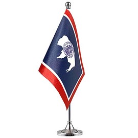 GentleGirl.USA Wyoming State Flag Wyoming WY Flag, Small Mini Wyoming State Flag Desk Flag Stick Office Table Flag on Stand Base, US Festival Events Celebration Decoration,Desk Home Decoration