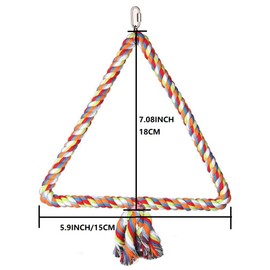 Hypeety Birds Rope Triangle Perch Adjustable Parrot Cage Stand Chewing Swing Toy Ropes for Small Medium Parrot Spiral Rope Cage (S:5.9 * 7.08inch)