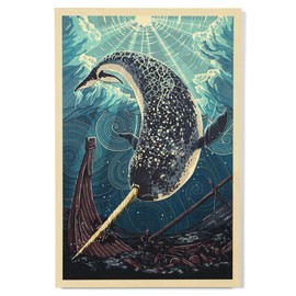 Lantern Press 12x18 Inch Premium Wood Sign, Ready to Hang Wall Decor, Narwhal, Letterpress