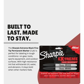 Sharpie Extreme Black Fine Tip Permanent Markers 2 Pack – Fade-Resistant on Plastic, Wood, and Glass – Durable Black Sharpie Fine Point for Outdoor Use