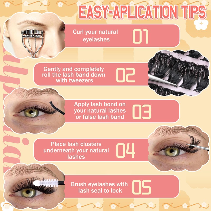 Calphdiar Wispy Cluster Lashes D Curl Individual Eyelashes Natural Lash