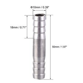 sourcing map Barb Hose Fitting, 10x50mm Straight Coupler Tubing Connector for Water Fuel Air Oil Gas, Polishing 304 Stainless Steel, Pack of 2