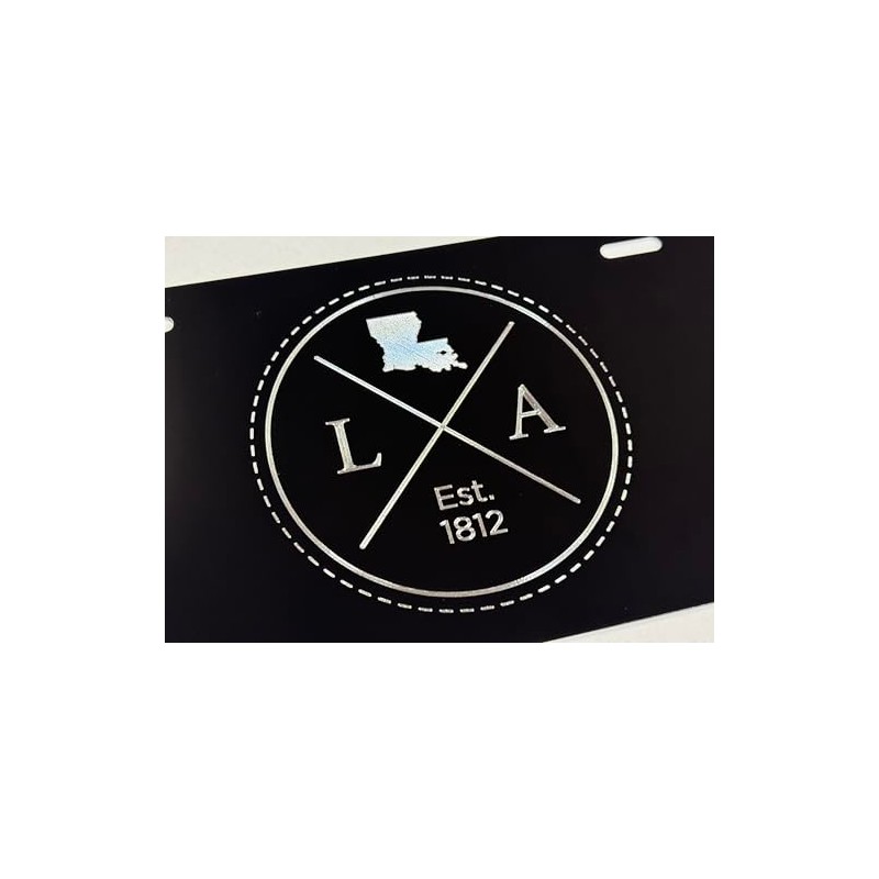 Diamond Etched State of Louisiana LA Car Tag Black Metal
