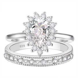 Blongme Wedding Ring Set Wedding Band Engagement Ring Set for Women 925 Sterling Silver 2Ct Pear AAAAA Cz Size 10