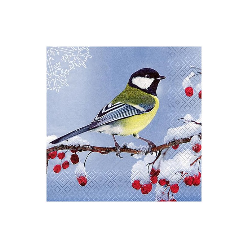 20 Napkins Great Tit on Frosty Branch Bird Animals Christmas