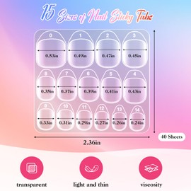 40 Sheets 600 Pcs Nail Sticky Tabs, 15 Sizes Ultra Thin & Waterproof Nail Stickers for Press on, Double Sided Jelly Nails Adhesive Tabs for Manicure