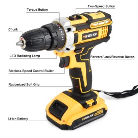 MiTool Kit 20V Electric Drill Cordless Fast Screwdriver Set Power Tool 2 Battery&Charge