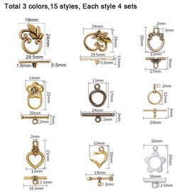 PandaHall 120 Sets 15 Styles Toggle Clasps, T-Bar Clasp Clasps, IQ Toggle Clasps, Flower Heart Clasps Results for Jewellery Making Necklace Bracelets