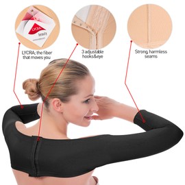 Brazo superior de compresión de manga Shaper Crop parte superior – Corrector de postura Back Supporter mujeres Liposuction ropa de compresión, Negro, L