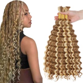 613 Human Braiding Hair Deep Curly P27/613 Highlight Human Braiding Hair 14 14 14 Inch Deep Wave Bulk Blonde Boho Braiding Hair Extensions
